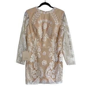 LanTing Bride Embroidered Lace Cocktail Dress Nude Ivory Sheath Bridal Sz 10 NWT